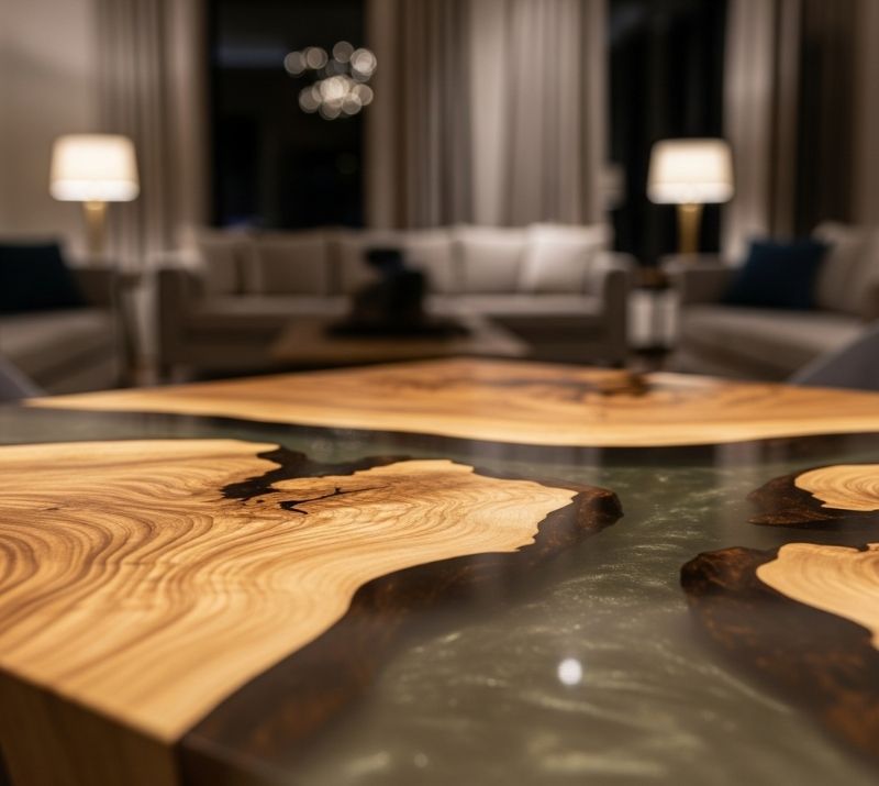 mesa con resina diseño